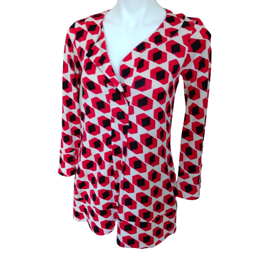 Diane von Furstenberg | Silk Geometric Pattern Tunic Blouse Size 4